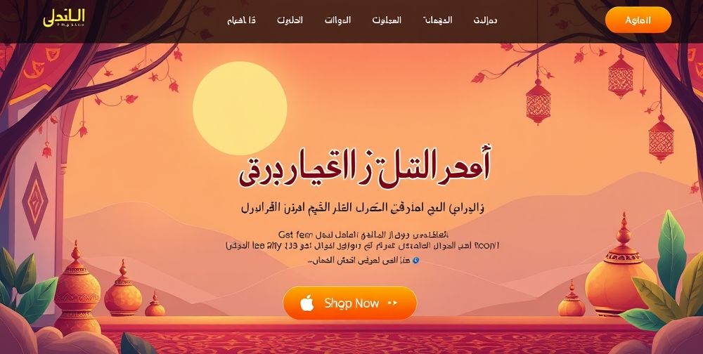 An illustrated hero section of a Persian website showing seamless mobile and desktop interfaces, with intuitive Persian text, cultural motifs, and vibrant interactive buttons that invite user participation.