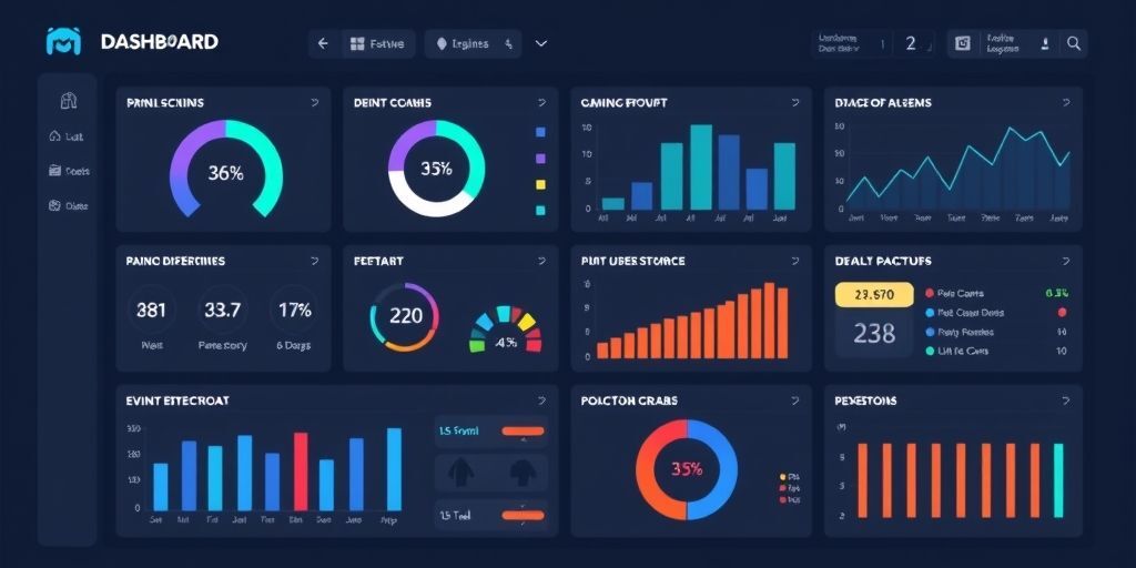 An easy-to-follow dashboard layout for a gaming company, with clear sections, bold titles, and a balance of charts and icons, designed for both print and digital formats.